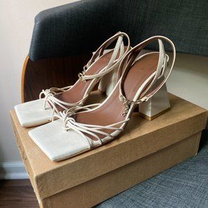 ALOHAS off white leather chain strap sandals with with block heel